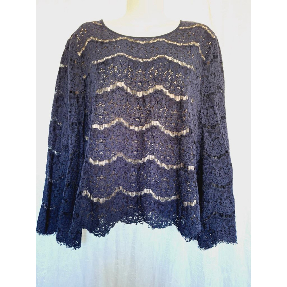 Rose + Olive blue lace nude sz large blouse